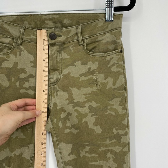 Zara Z1975 Camo Distressed Skinny Fit Jeans Size 2 Mid Rise Stretch Denim Green - Picture 10 of 11